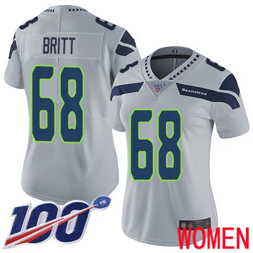 Seattle Seahawks Limited Grey Women Justin Britt Alternate Jersey NFL Football 68 100th Season Vapor Untouchable